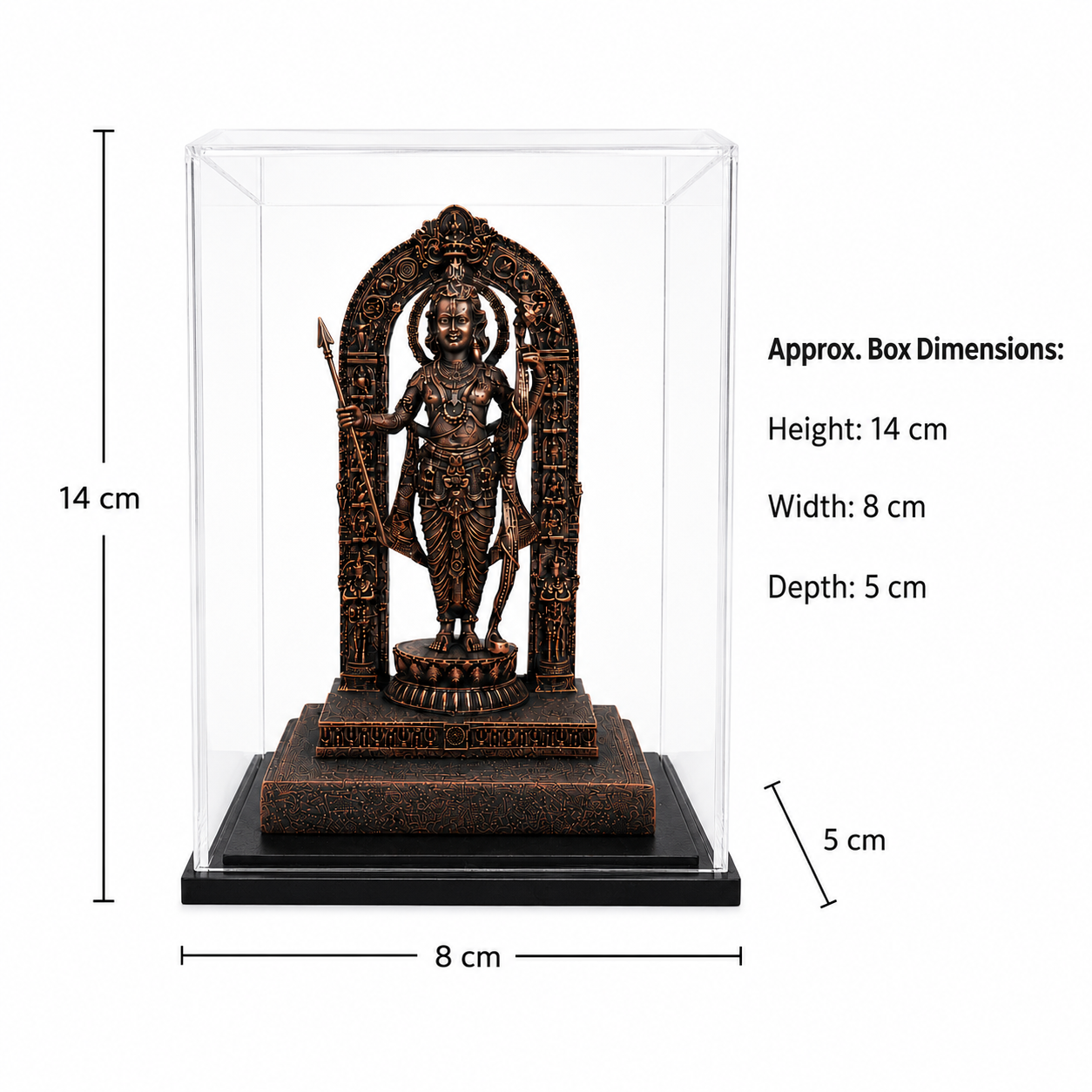 Shri Ram Ji Idol with Acrylic Box – Brass Colour Devotional Statue
