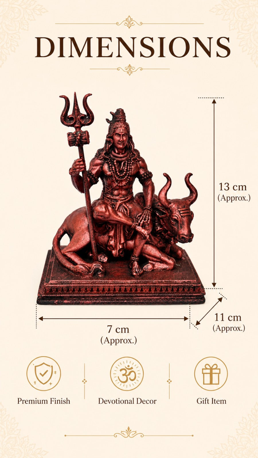 Lord Shiva Ji with Nandi Idol – front detail view | Shri Prabhudham
