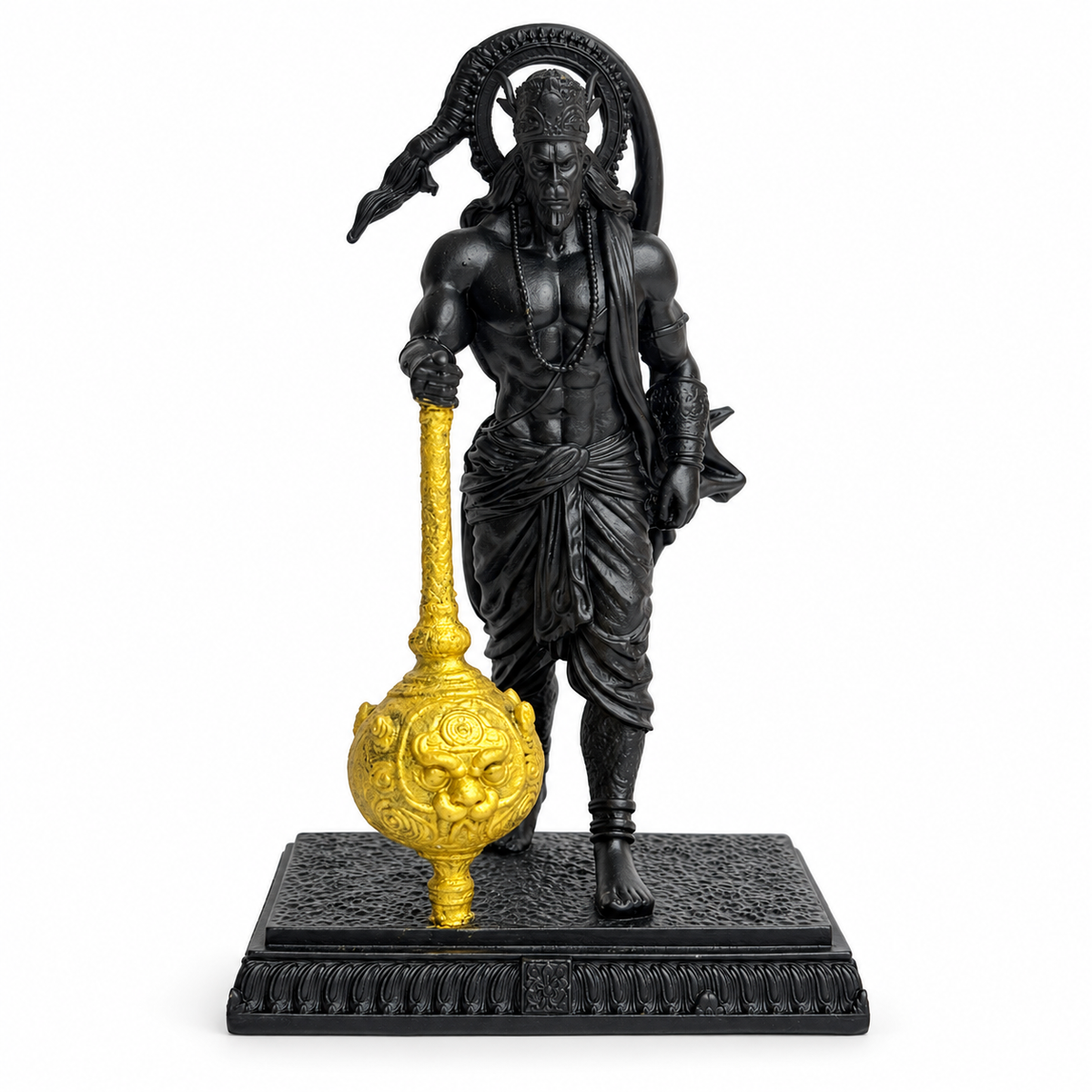 Ram Bhakt Hanuman Ji Idol with Golden Gada – Black Gold
