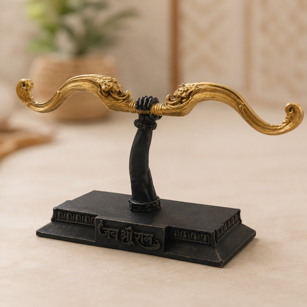 Jai Shri Ram Dhanush Showpiece – Gold Finish Devotional Decor Gift