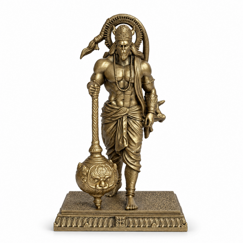 Antique gold Hanuman Ji idol with gada, front view