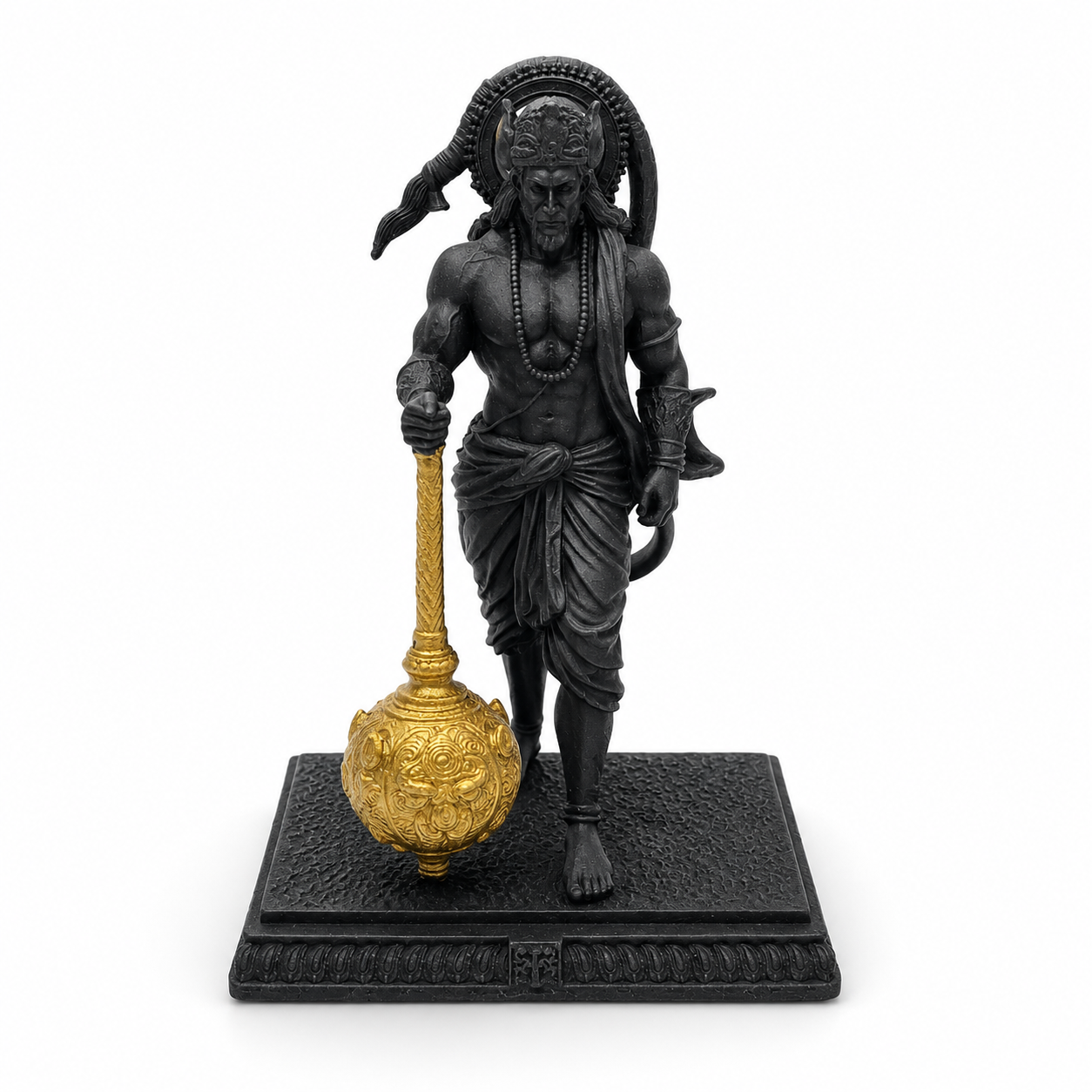 Ram Bhakt Hanuman Ji Idol with Gada – Premium Black Gold Devotional Statue