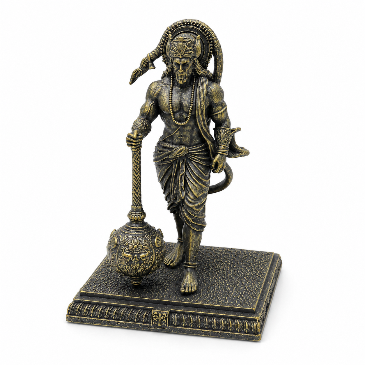 Ram Bhakt Hanuman Ji Idol with Gada – Antique Black Gold Devotional Statue