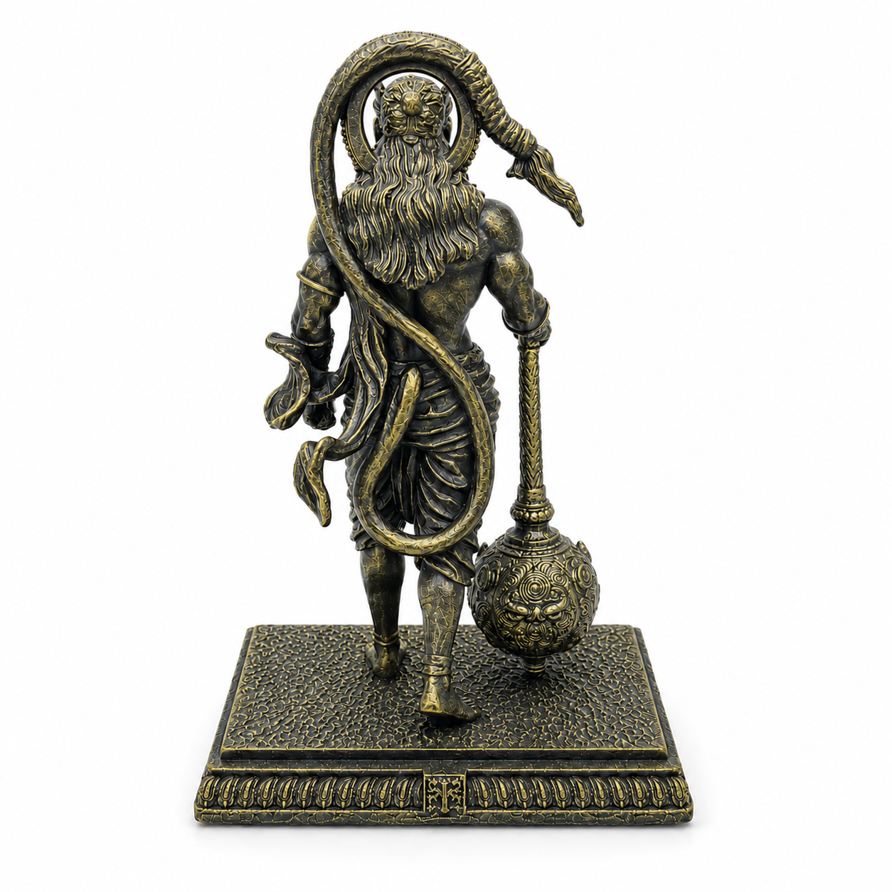 Ram Bhakt Hanuman Ji Idol with Gada – Antique Black Gold Devotional Statue