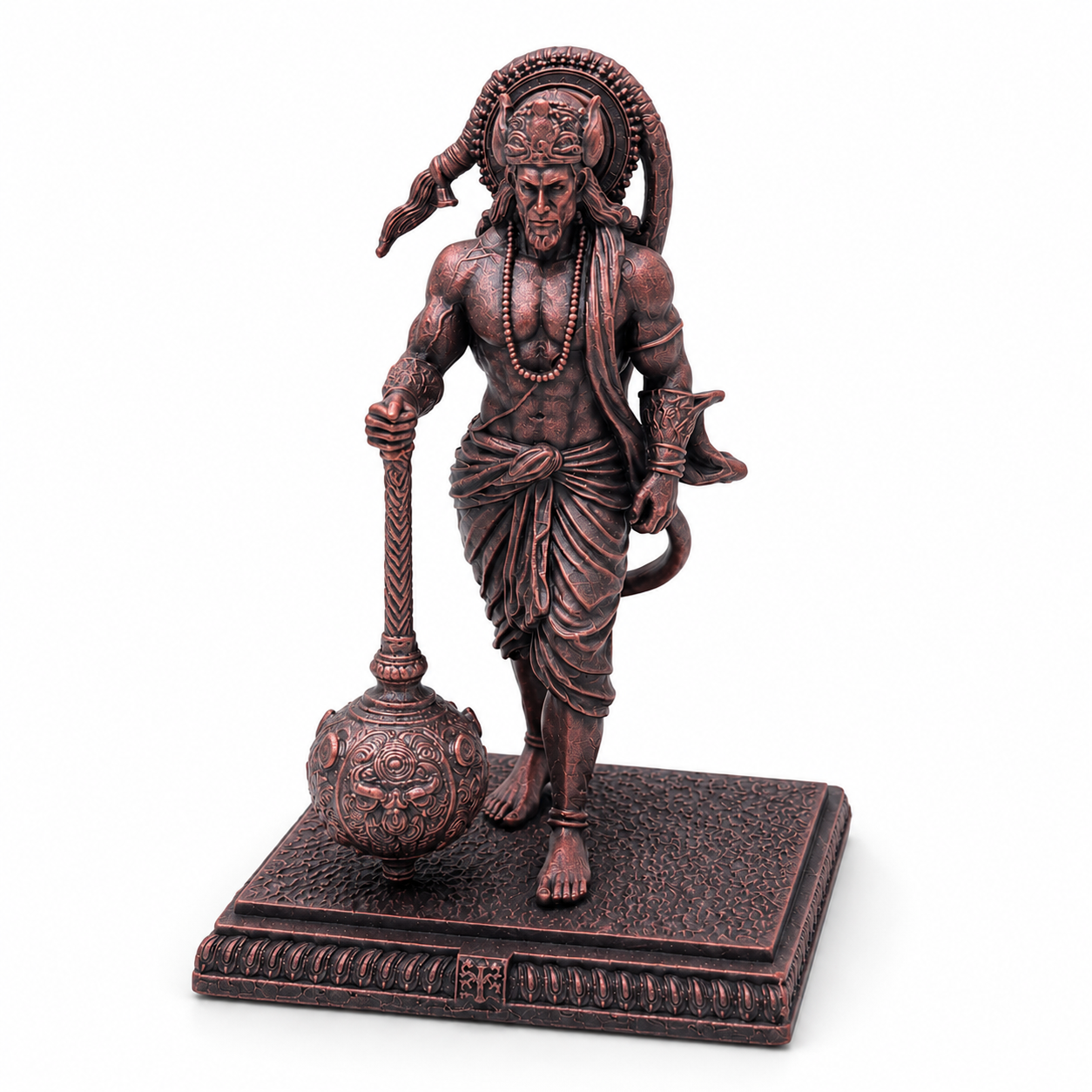 Ram Bhakt Hanuman Ji Idol with Gada – Antique Copper Finish Devotional Statue