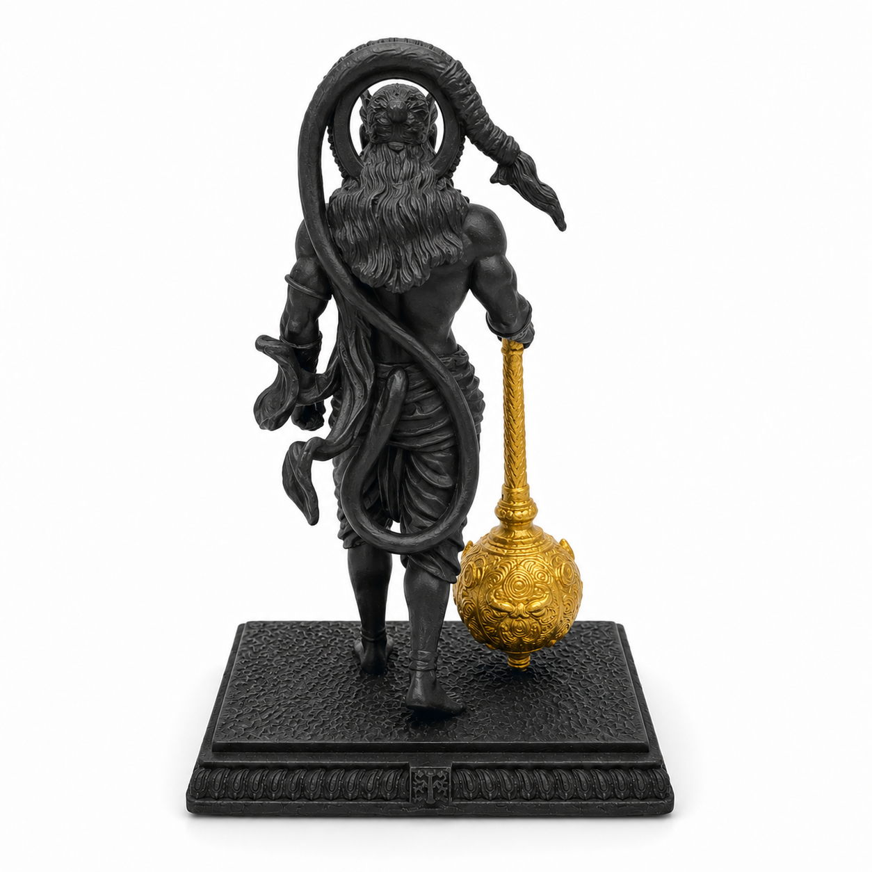 Ram Bhakt Hanuman Ji Idol with Gada – Premium Black Gold Devotional Statue