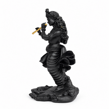 Shri Krishna black idol with golden flute view 1