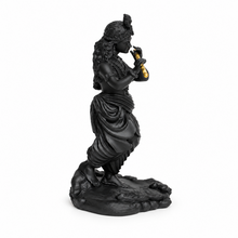 Shri Krishna black idol with golden flute view 3