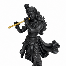 Shri Krishna black idol with golden flute view 4
