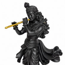 Shri Krishna black idol with golden flute view 5