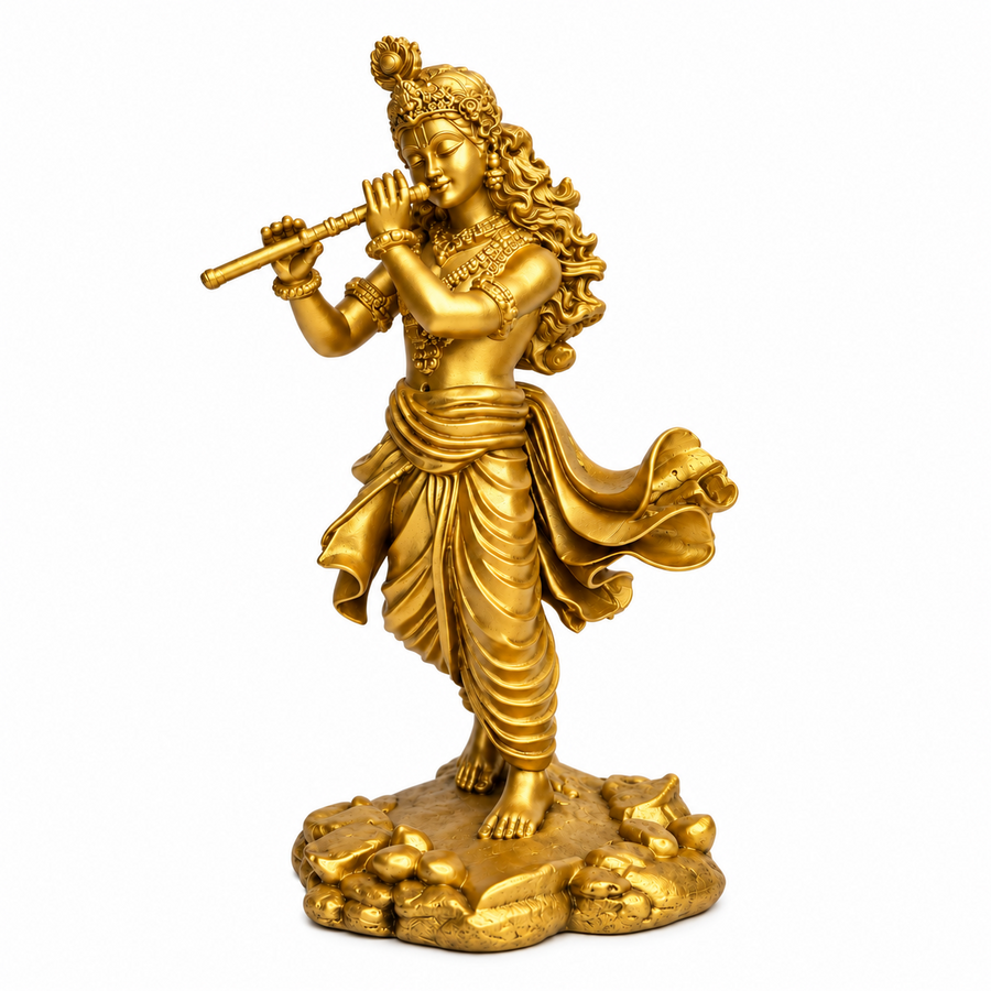 Shri Krishna Ji flute idol gold finish front view