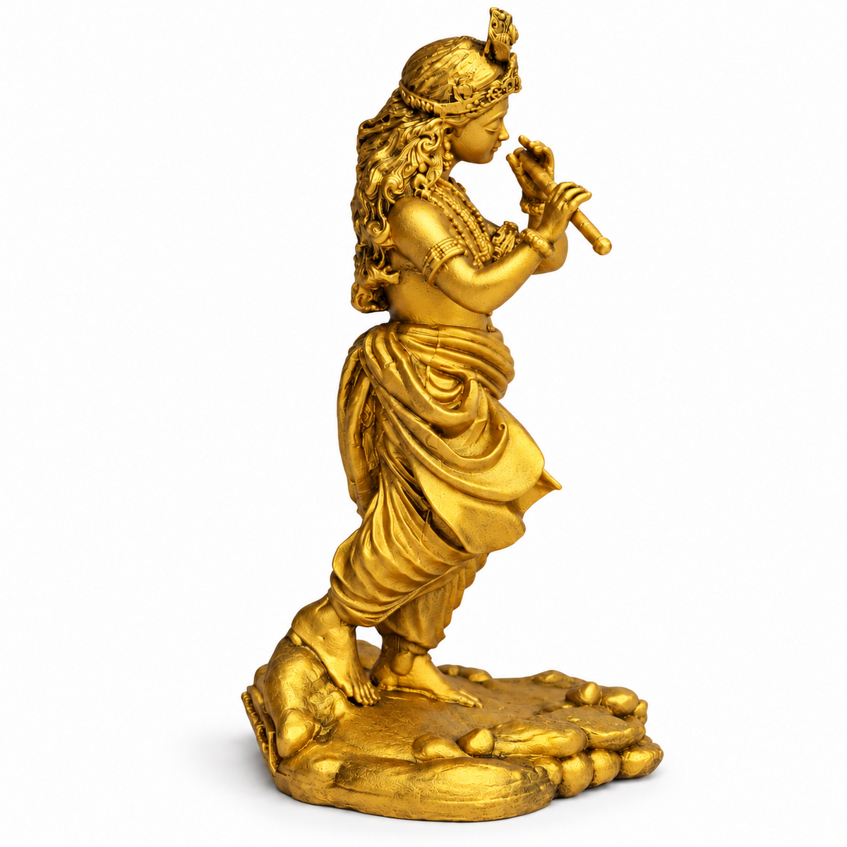 Shri Krishna Ji flute idol gold finish side-one view