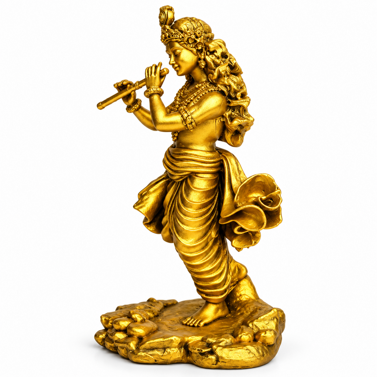 Shri Krishna Ji flute idol gold finish side-two view