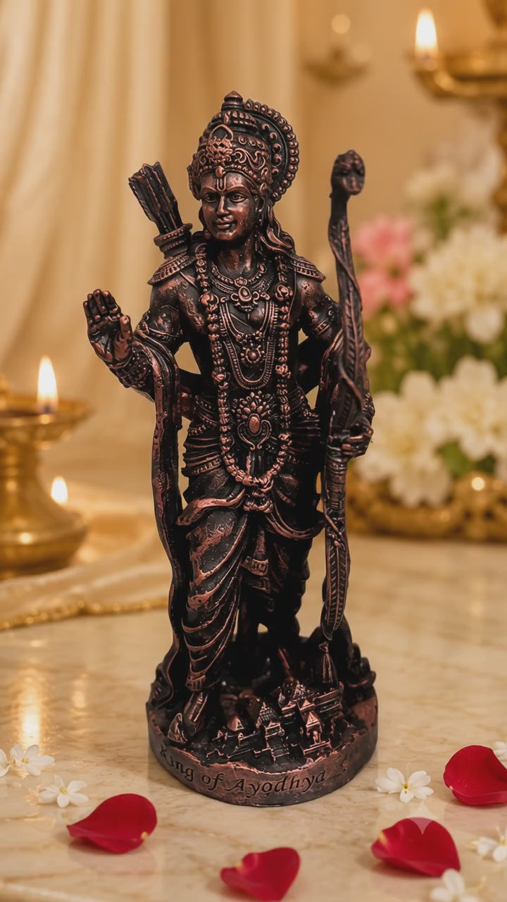 Shri Ram Ji Idol with Bow – Antique Copper Devotional Statue