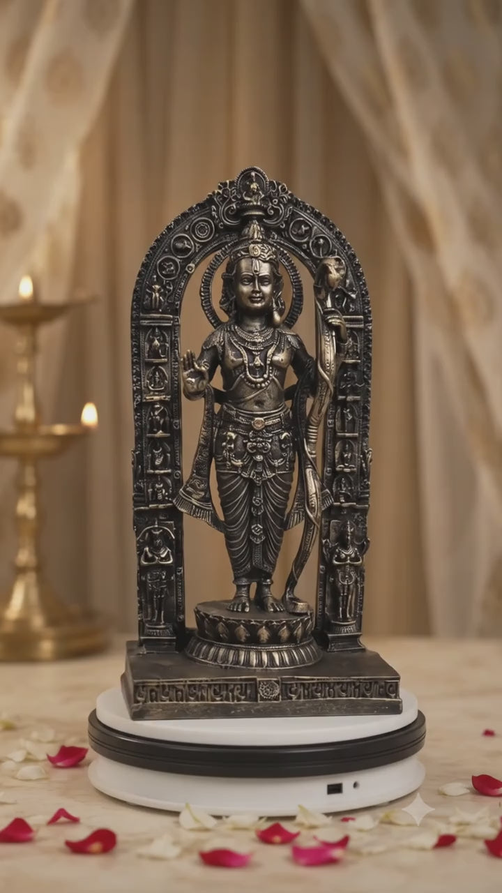 Shri Ram Ji Idol with Acrylic Box – Antique Brass Colour Devotional Statue