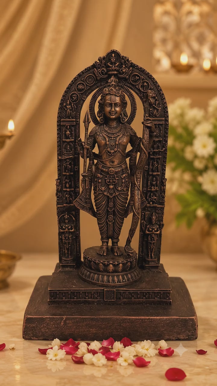 Shri Ram Ji Idol with Acrylic Box – Brass Colour Devotional Statue