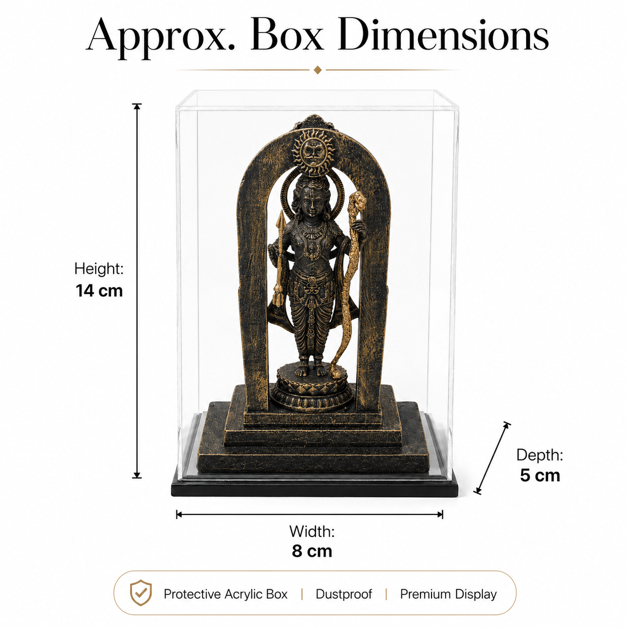 Shri Ram Ji Idol with Acrylic Box – Antique Black Gold Devotional Statue