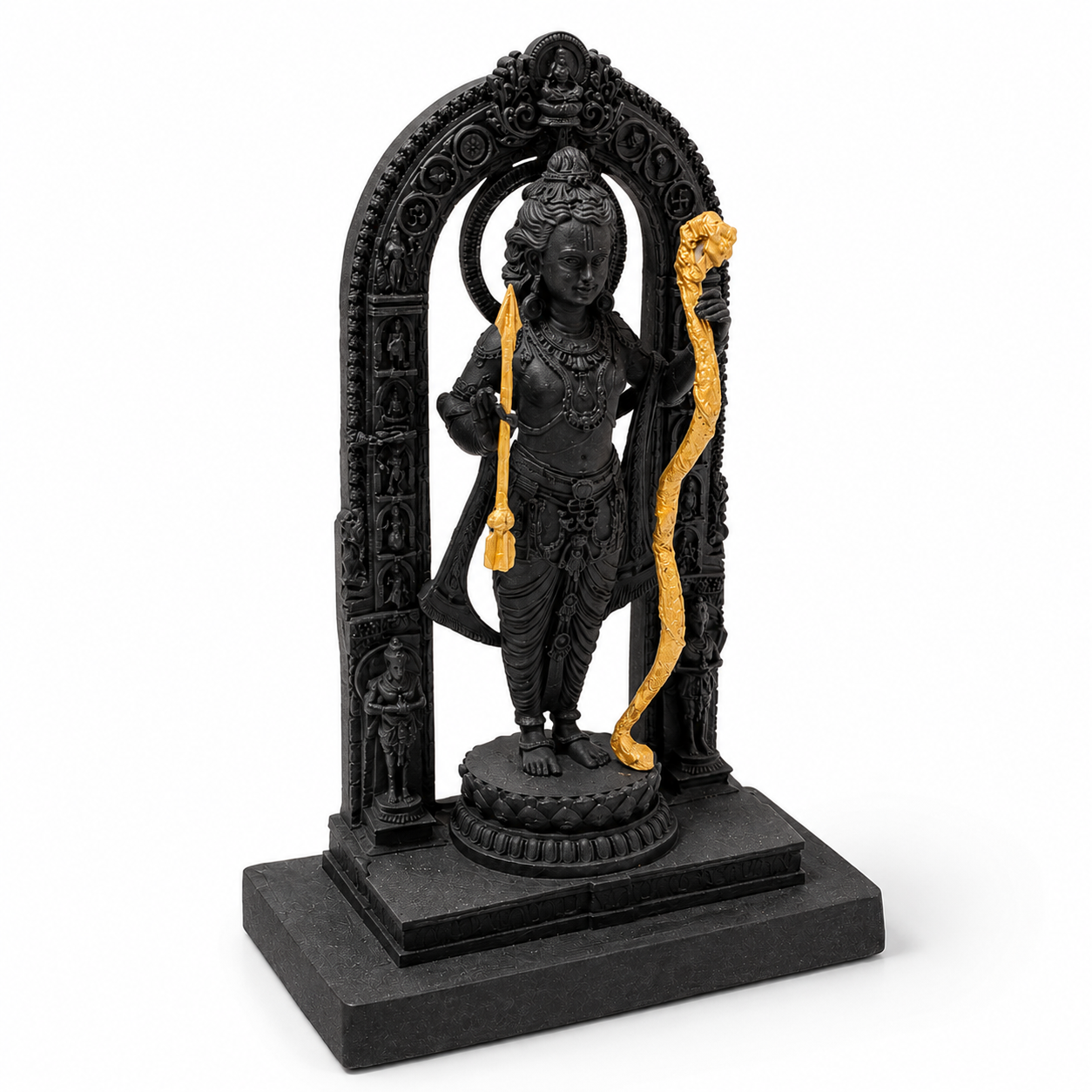 Shri Ram Ji Idol with Acrylic Box – Antique Black Gold Devotional Statue