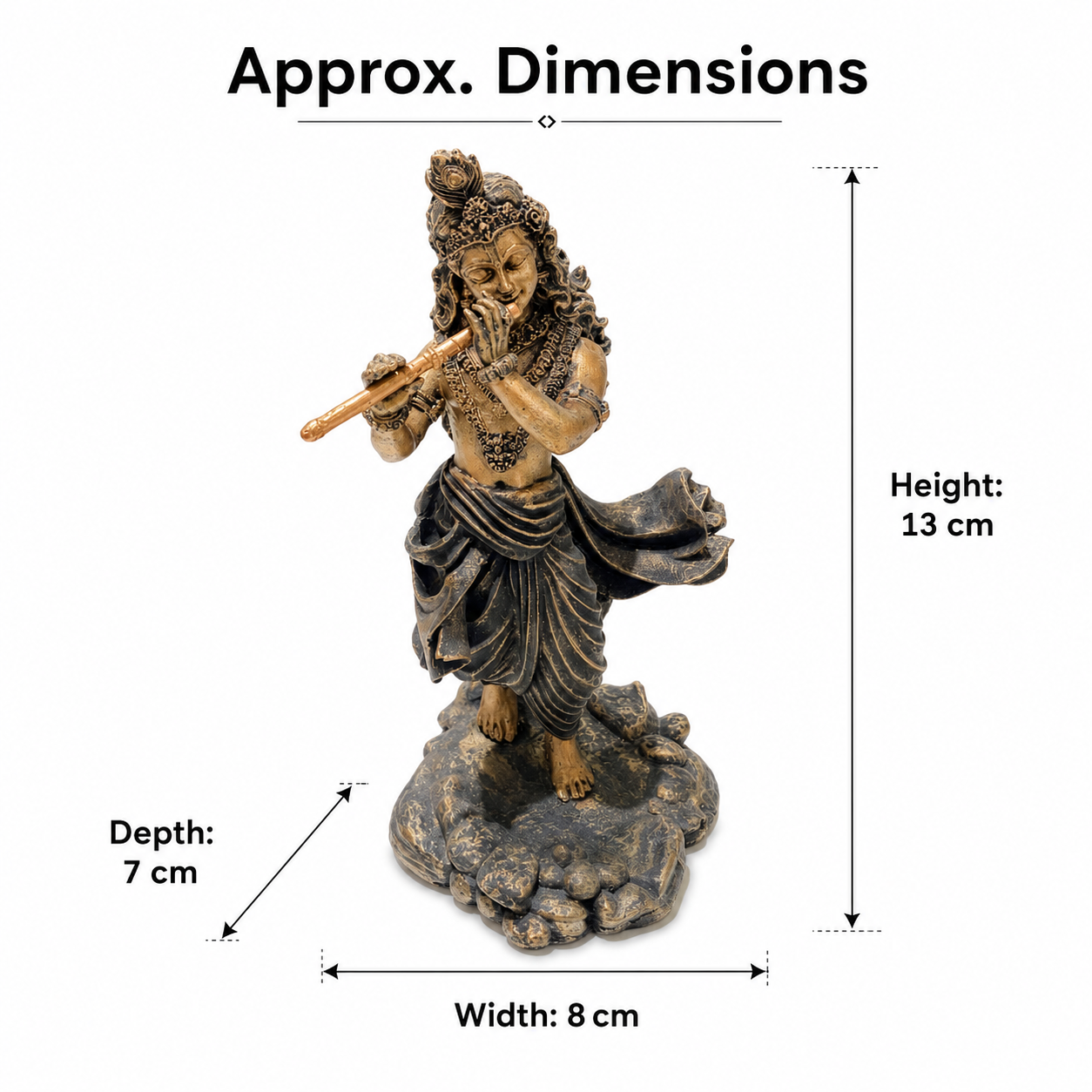Shri Krishna Ji Flute Idol – Antique Black Gold Devotional Statue