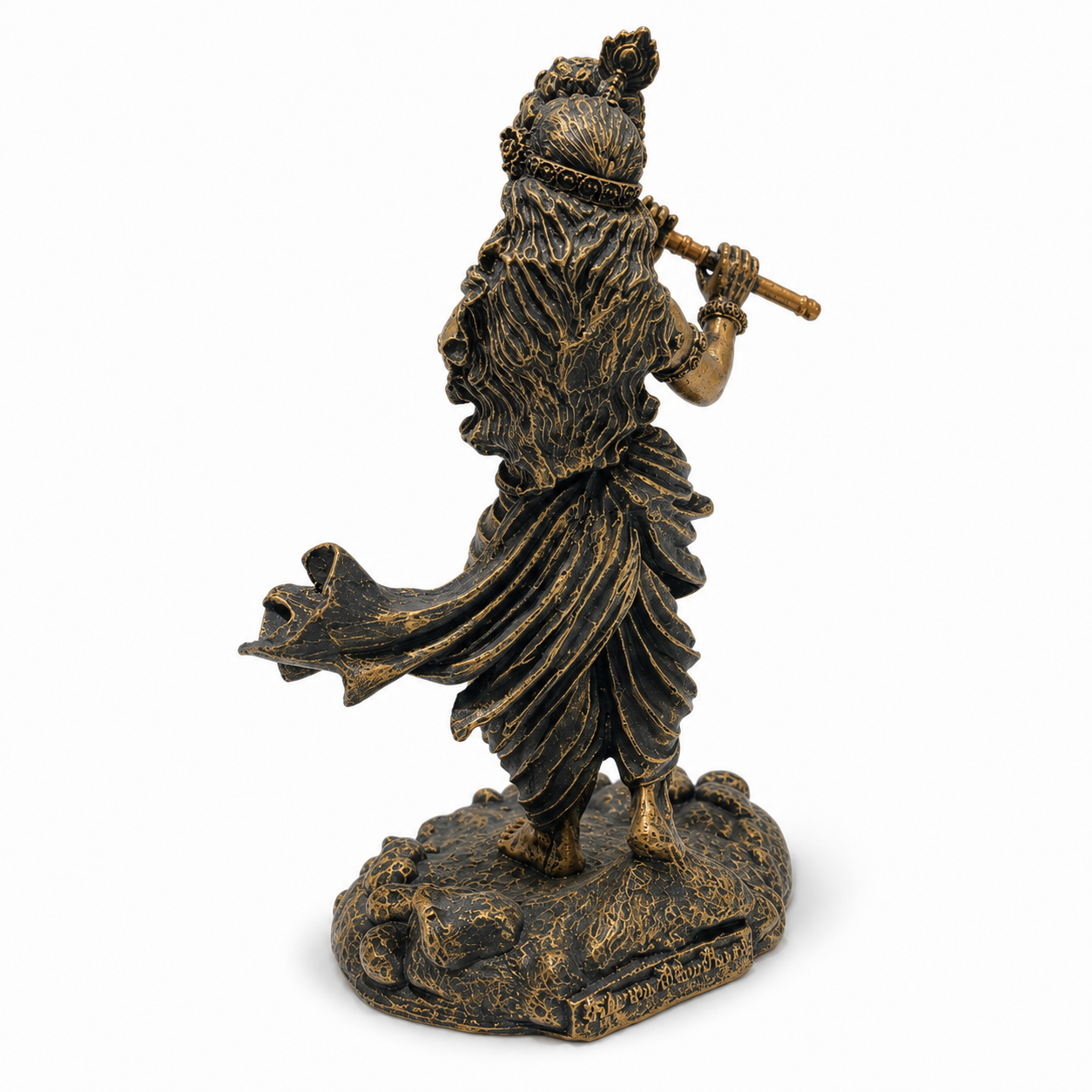 Shri Krishna Ji Bansuri Idol – Antique Black Gold Devotional Statue