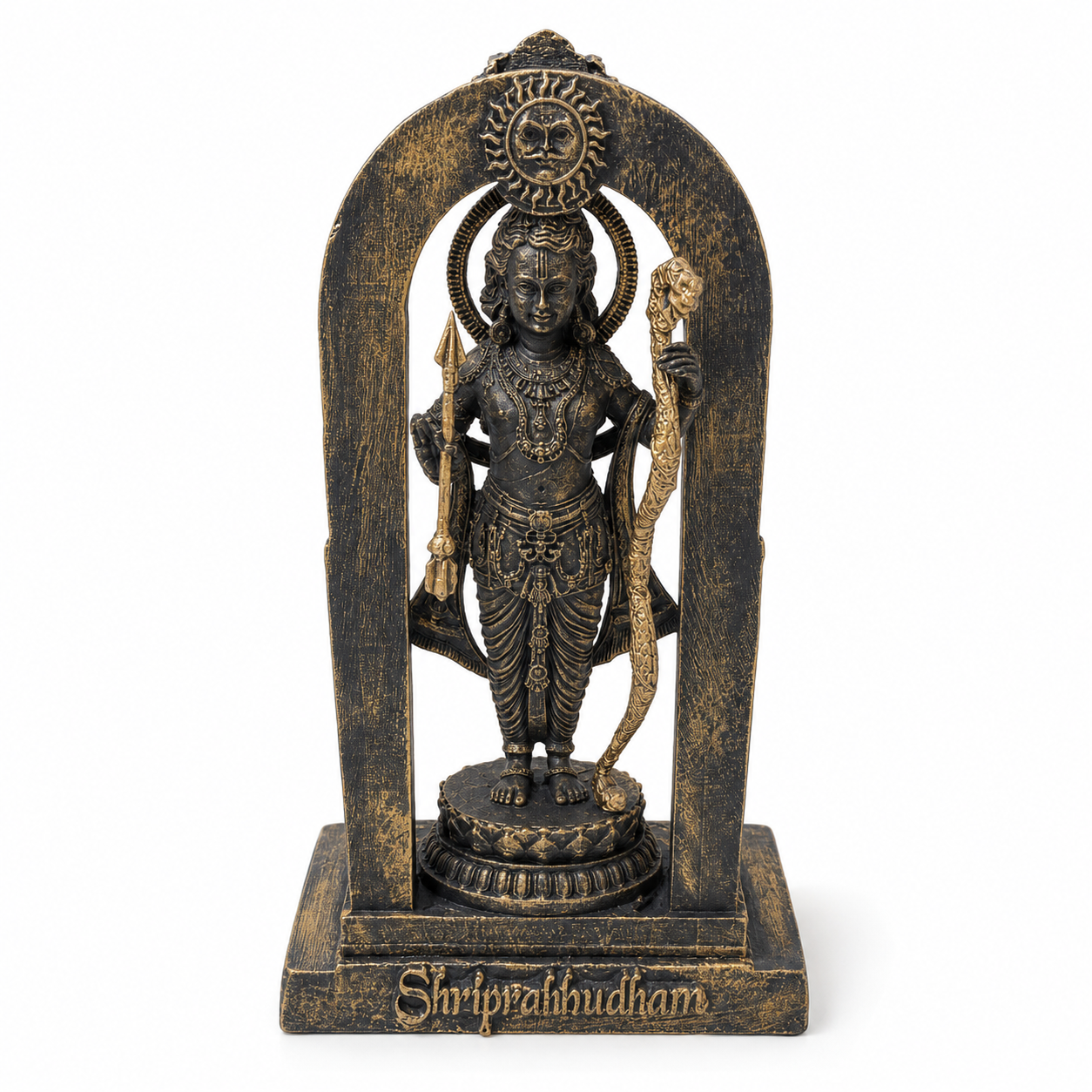 Shri Ram Ji Idol with Acrylic Box – Antique Black Gold Devotional Statue