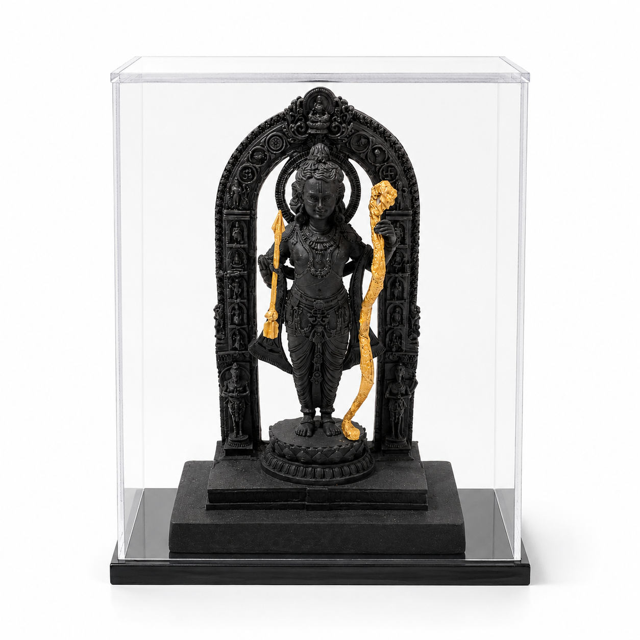 Shri Ram Ji Idol with Acrylic Box – Antique Black Gold Devotional Statue