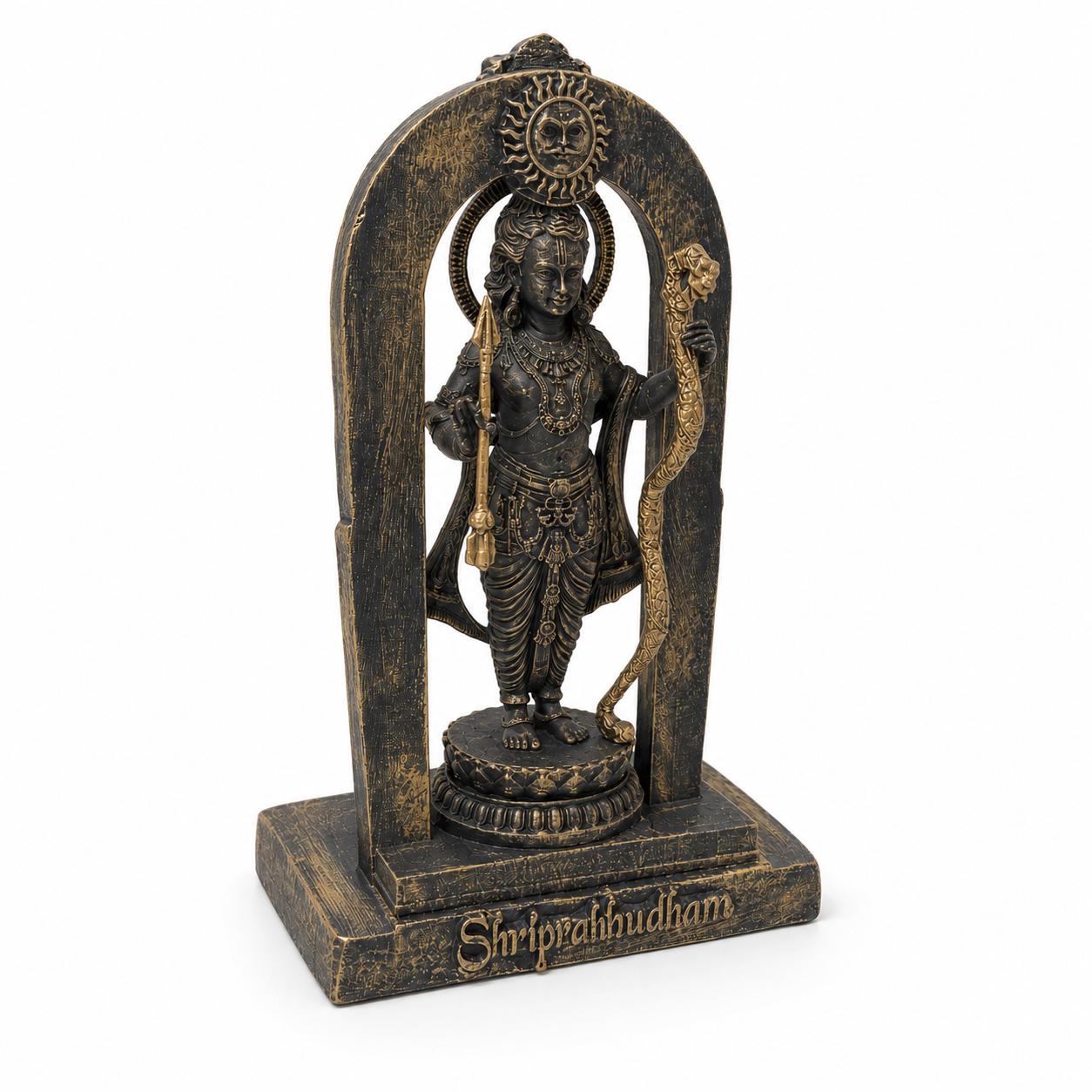 Shri Ram Ji Idol with Acrylic Box – Antique Black Gold Devotional Statue