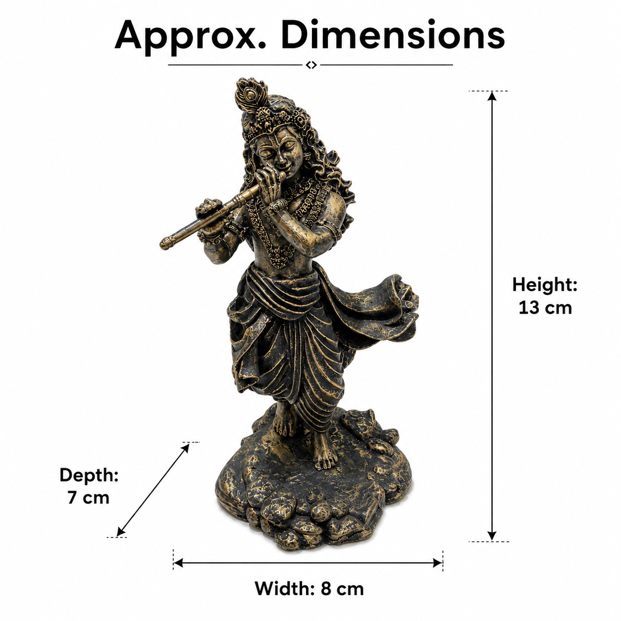 Shri Krishna Ji Bansuri Idol – Antique Black Gold Devotional Statue