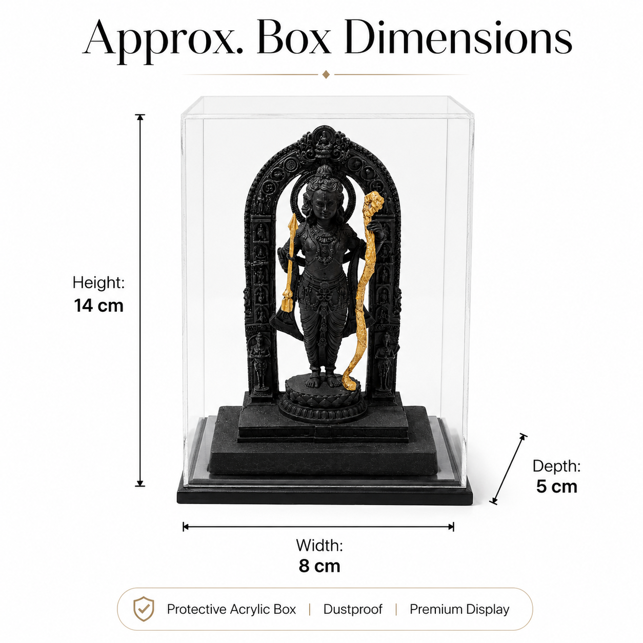 Shri Ram Ji Idol with Acrylic Box – Antique Black Gold Devotional Statue
