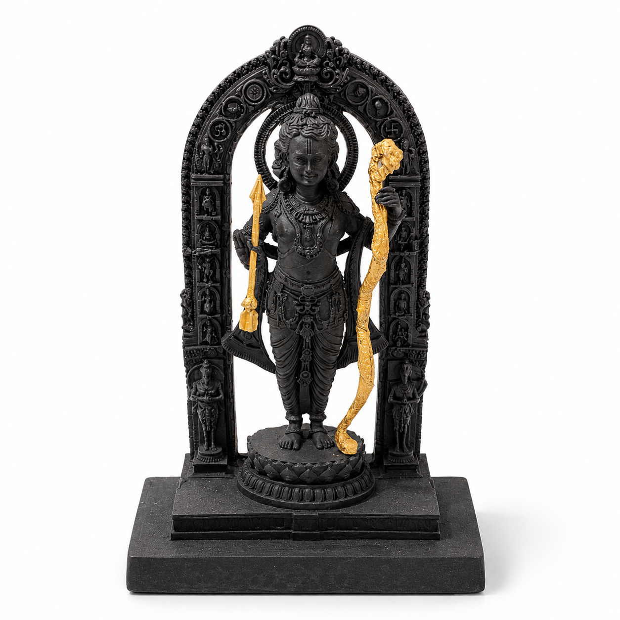 Shri Ram Ji Idol with Acrylic Box – Antique Black Gold Devotional Statue