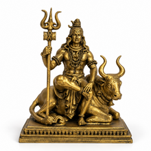 Lord Shiva with Nandi Trishul gold finish front view