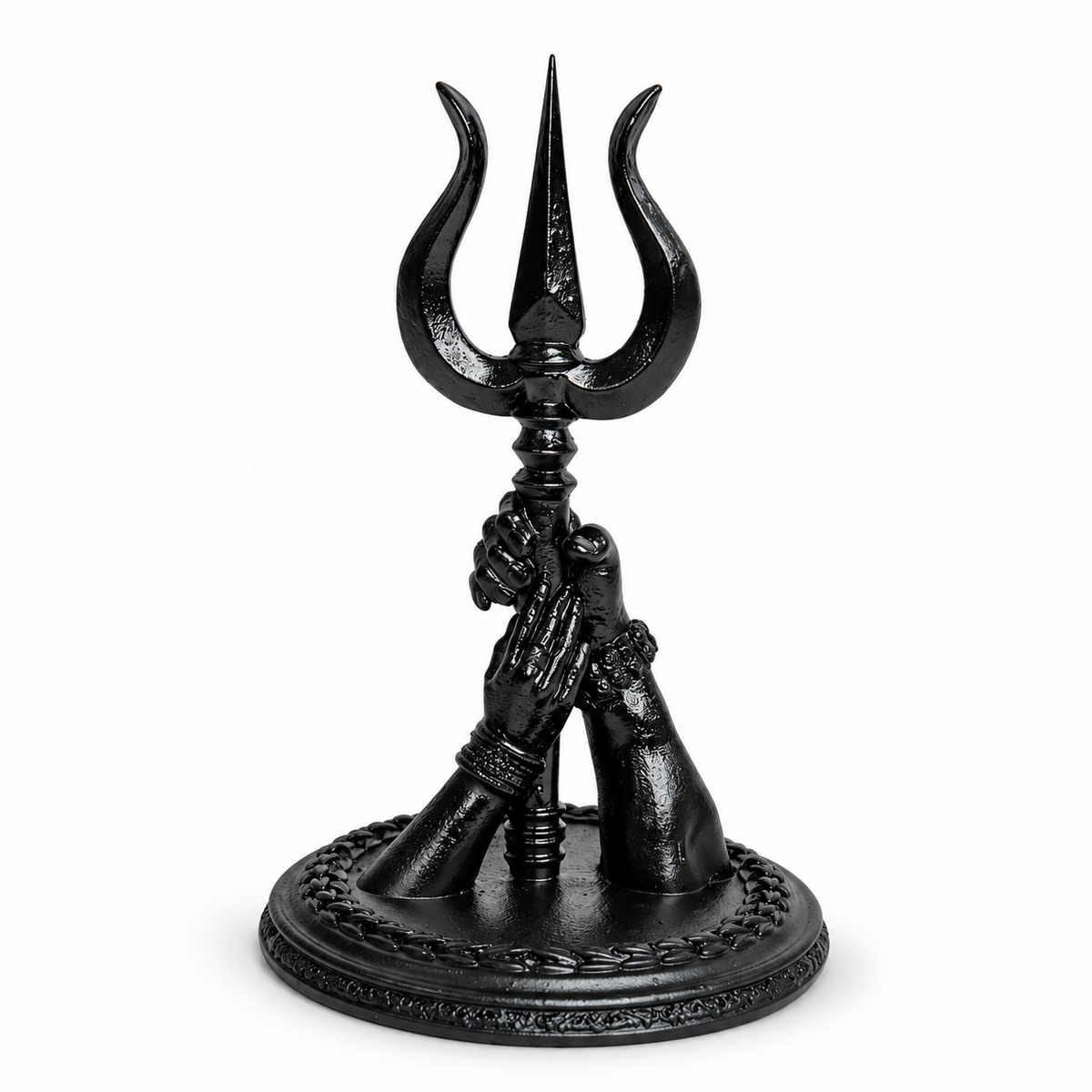Shiv Parvati hands with Trishul black finish front view