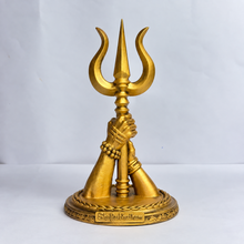 Shiv Parvati hands holding Trishul gold finish back view