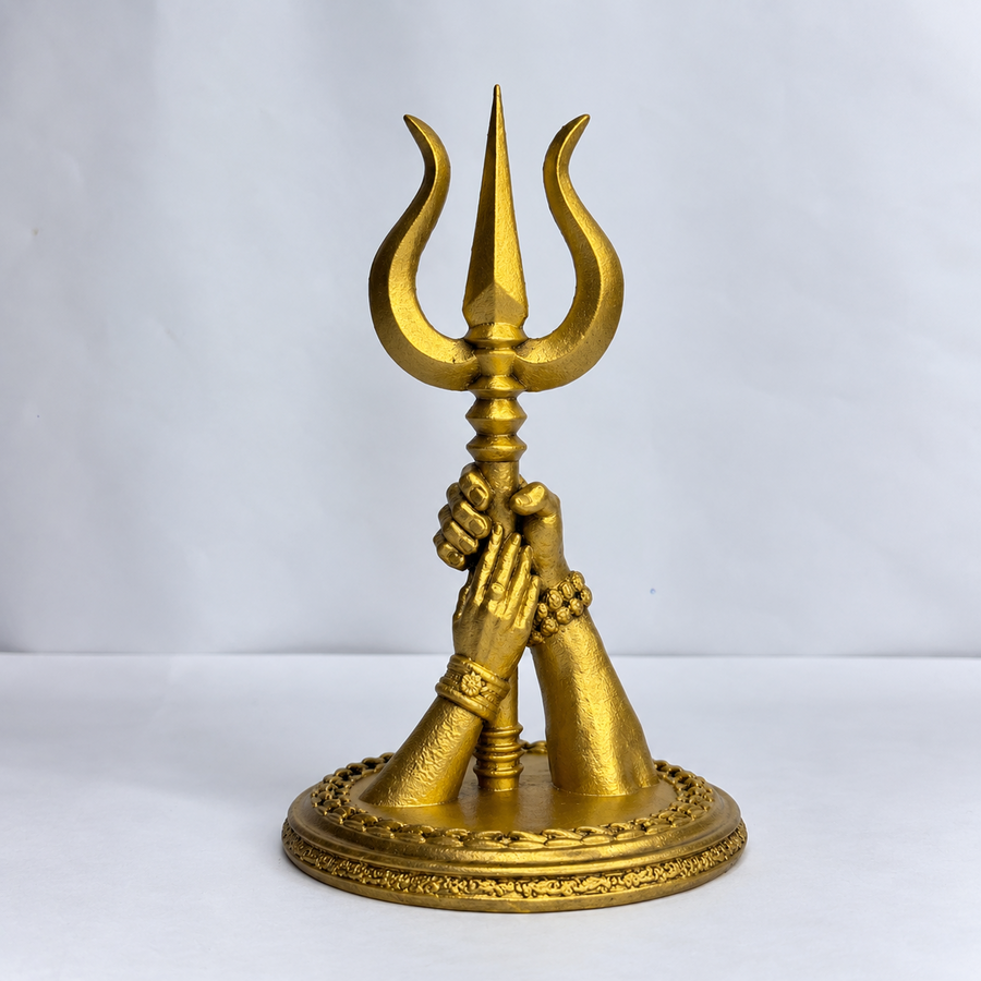 Shiv Parvati hands holding Trishul gold finish front view