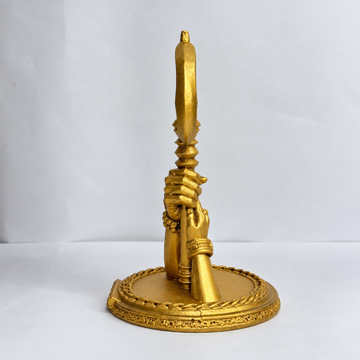 Shiv Parvati hands holding Trishul gold finish side-one view