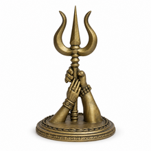 Shiv Parvati hands with Trishul bronze side-one view