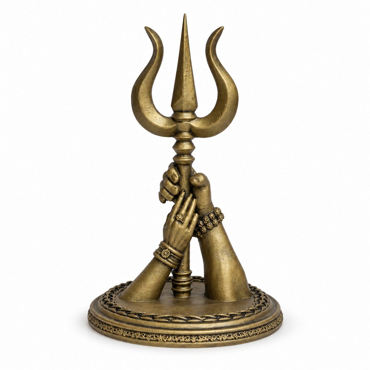 Shiv Parvati hands with Trishul bronze side-one view