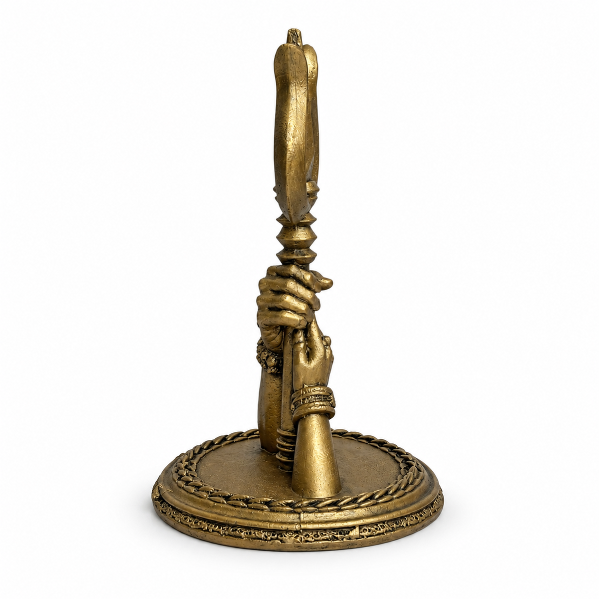 Shiv Parvati hands with Trishul bronze side-two view