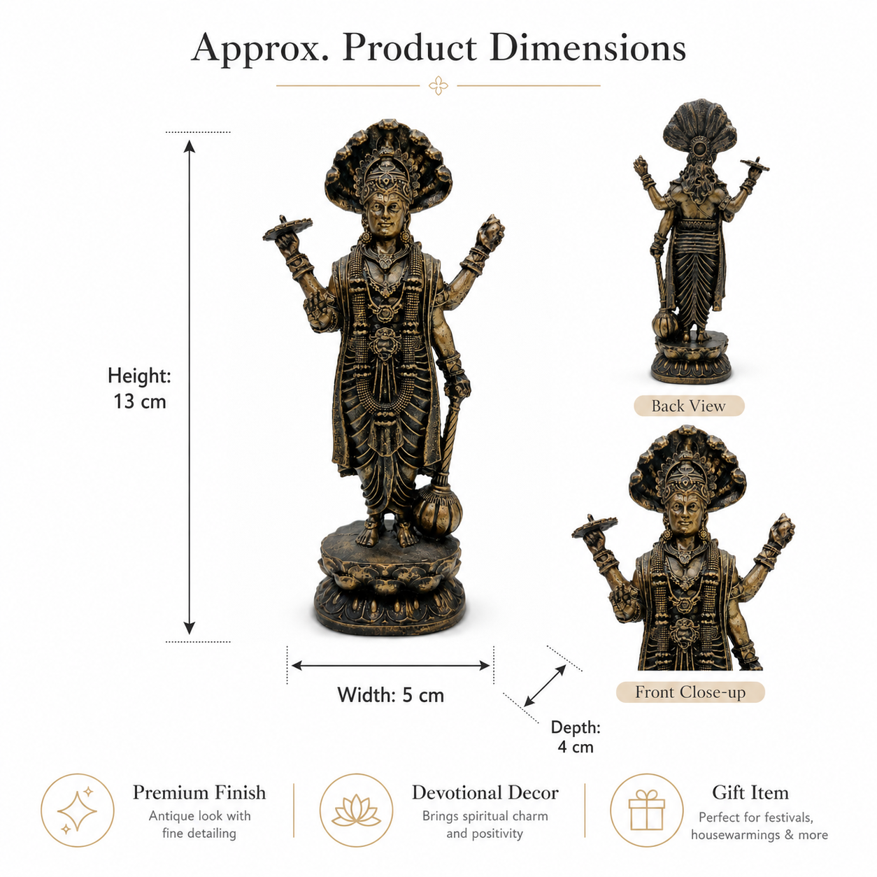 Lord Vishnu Ji Idol with Sheshnag – Antique Black Gold Devotional Statue