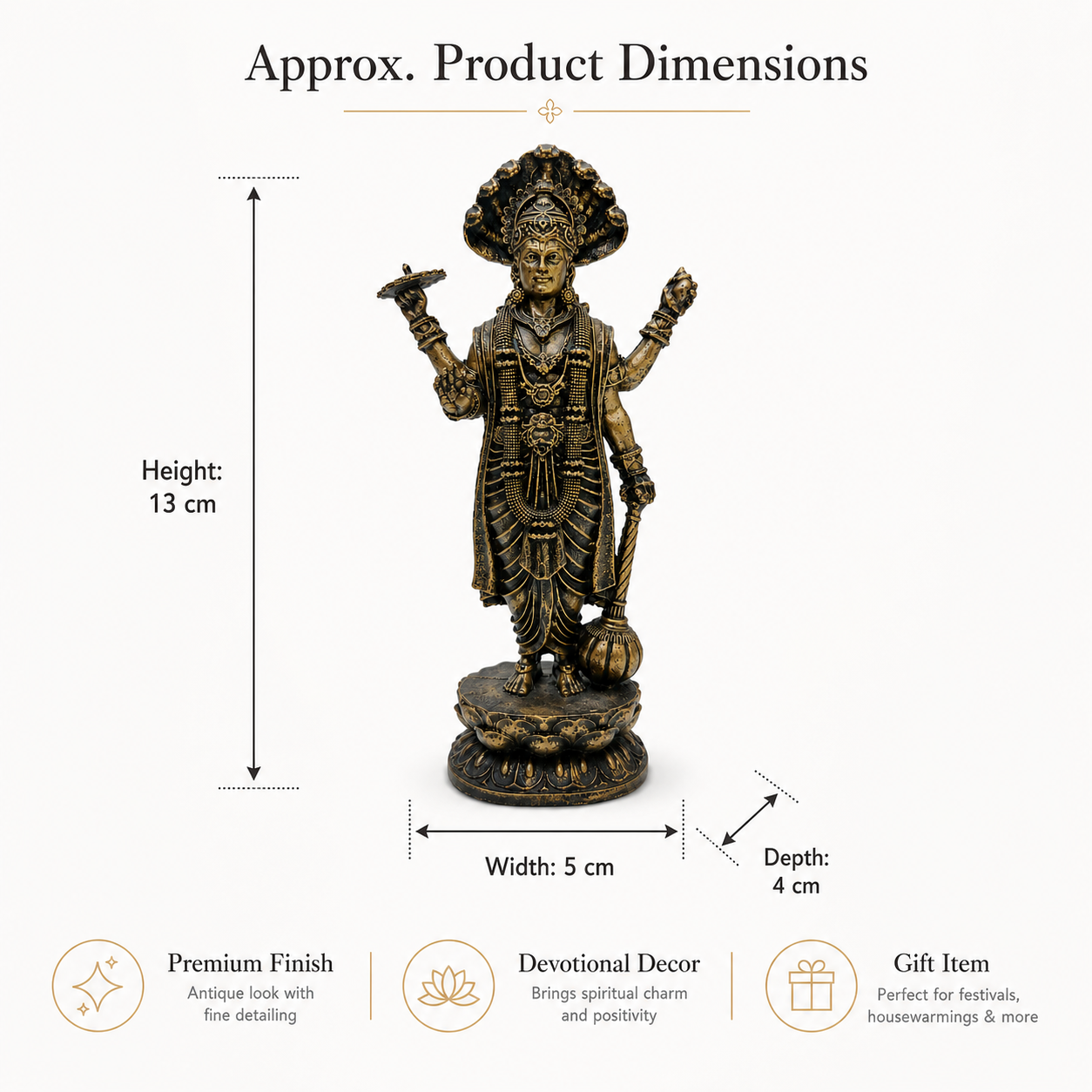 Lord Vishnu Ji Idol with Sheshnag – Antique Black Gold Devotional Statue