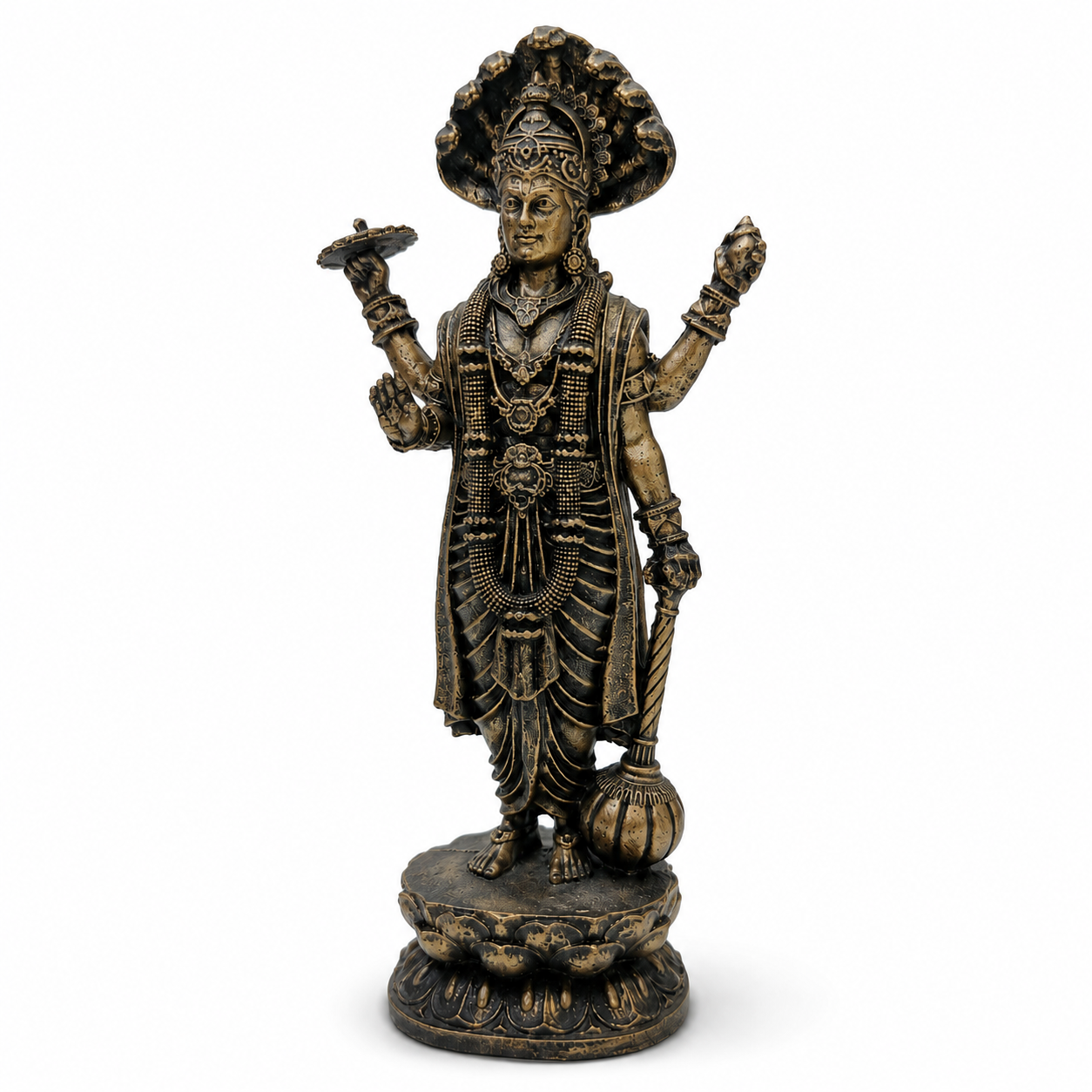 Lord Vishnu Ji Idol with Sheshnag – Antique Black Gold Devotional Statue