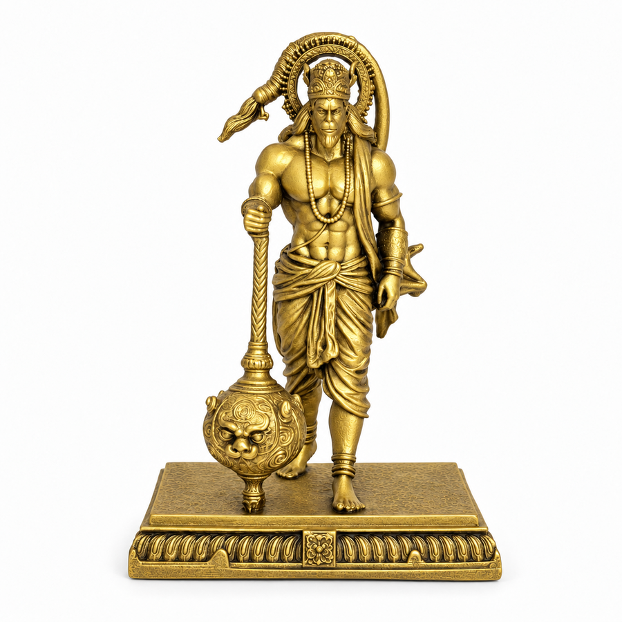 Walking Hanuman Ji with Gada Gold Finish front view