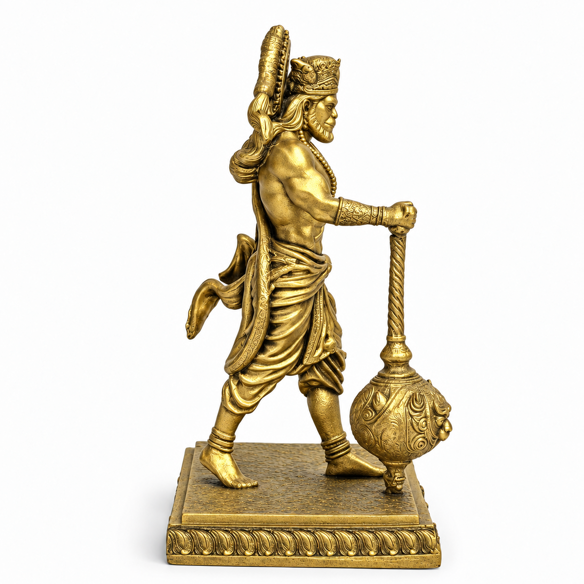 Walking Hanuman Ji with Gada Gold Finish side-one view