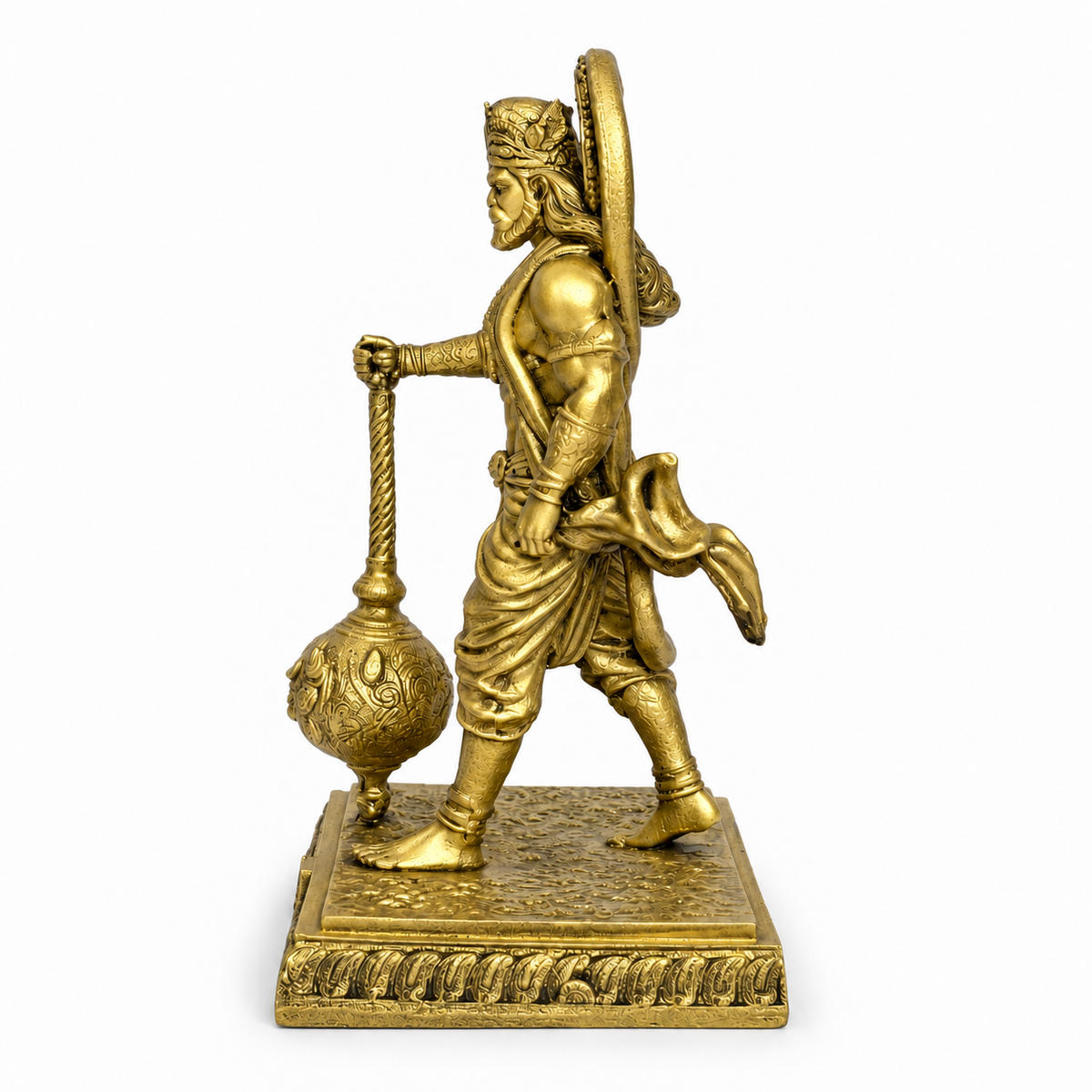 Walking Hanuman Ji with Gada Gold Finish side-two view